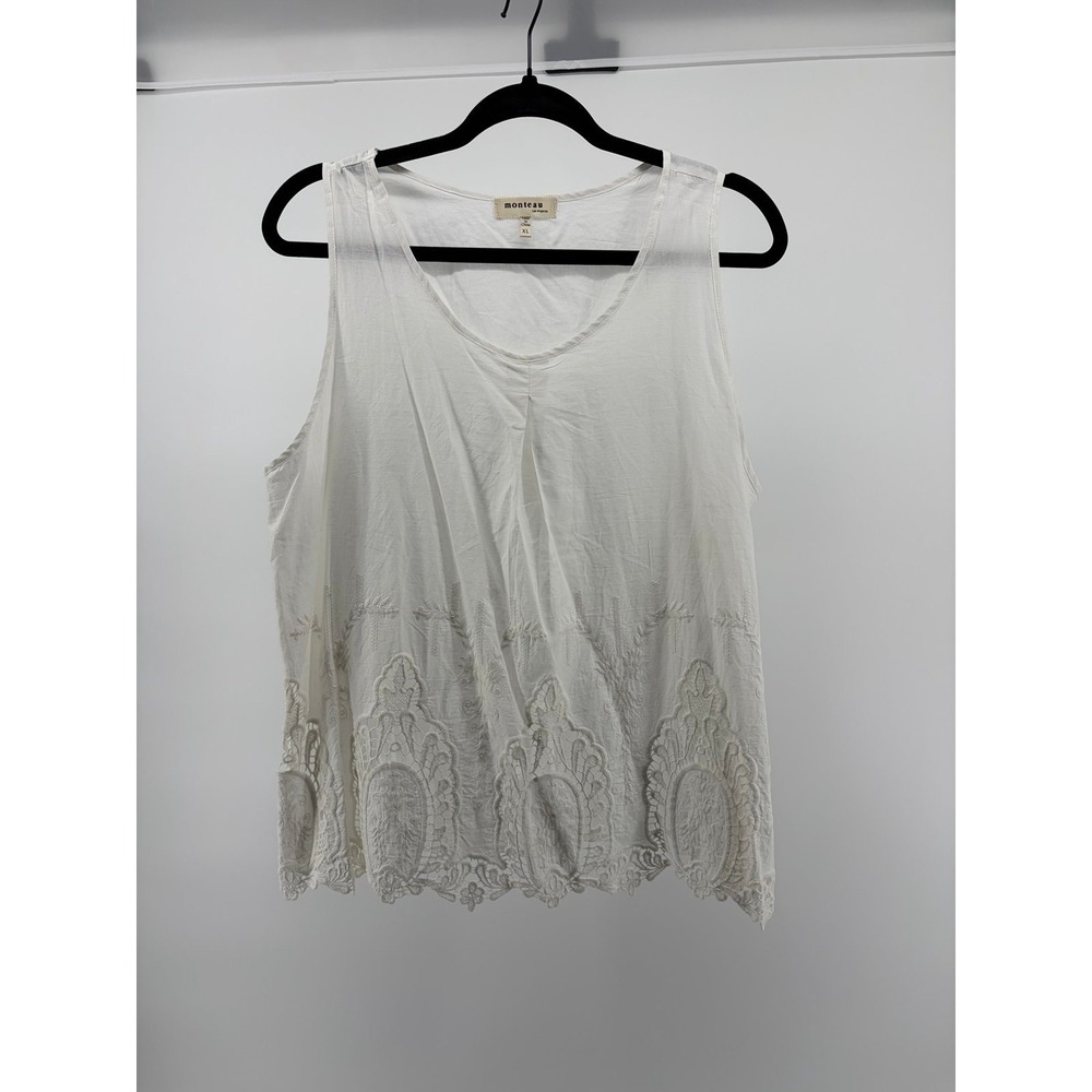 Monteau Tankβ Top, Embroidered Lace Detail, Scalloped Hem, Women's Size XL S182